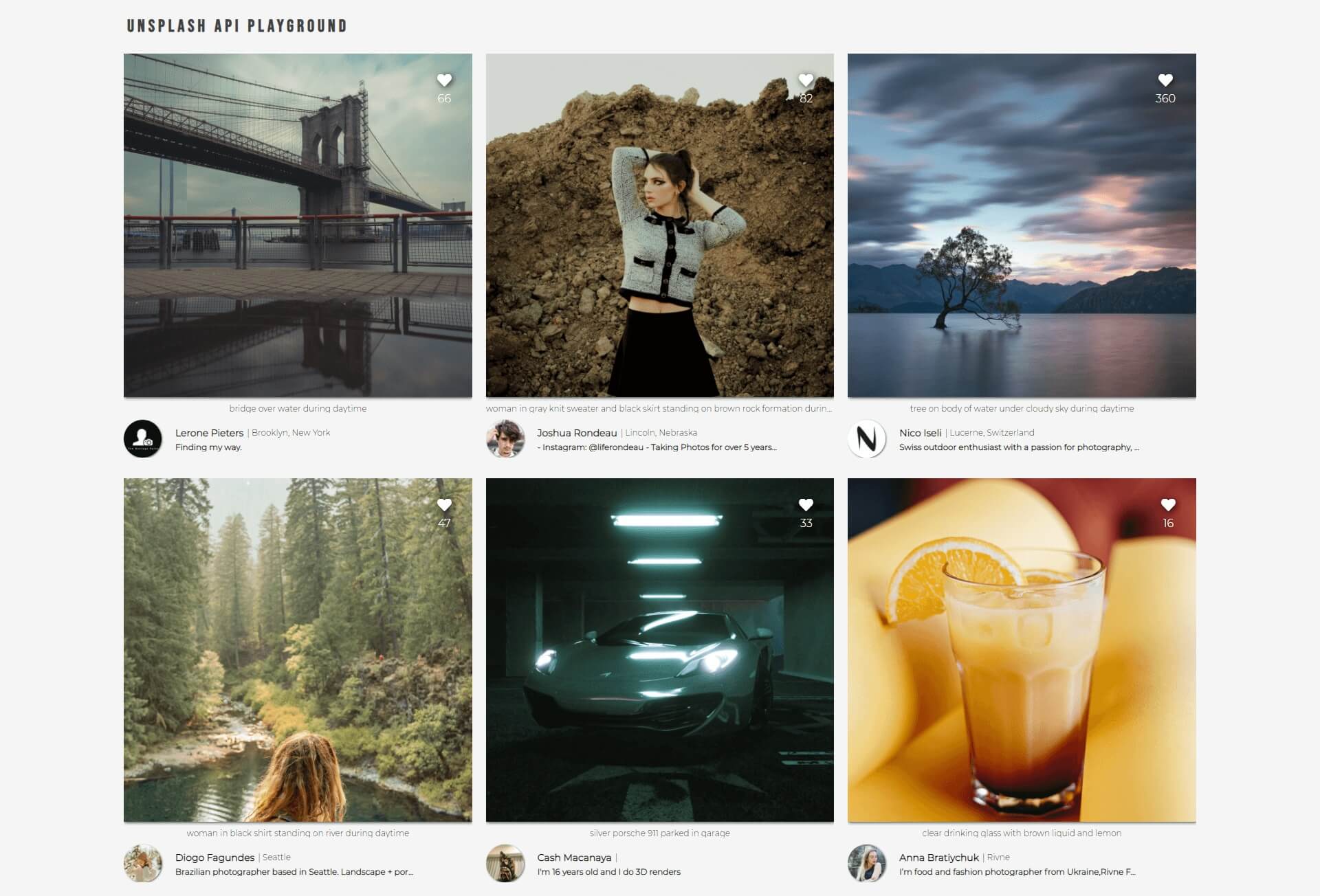 Unsplah API Playground