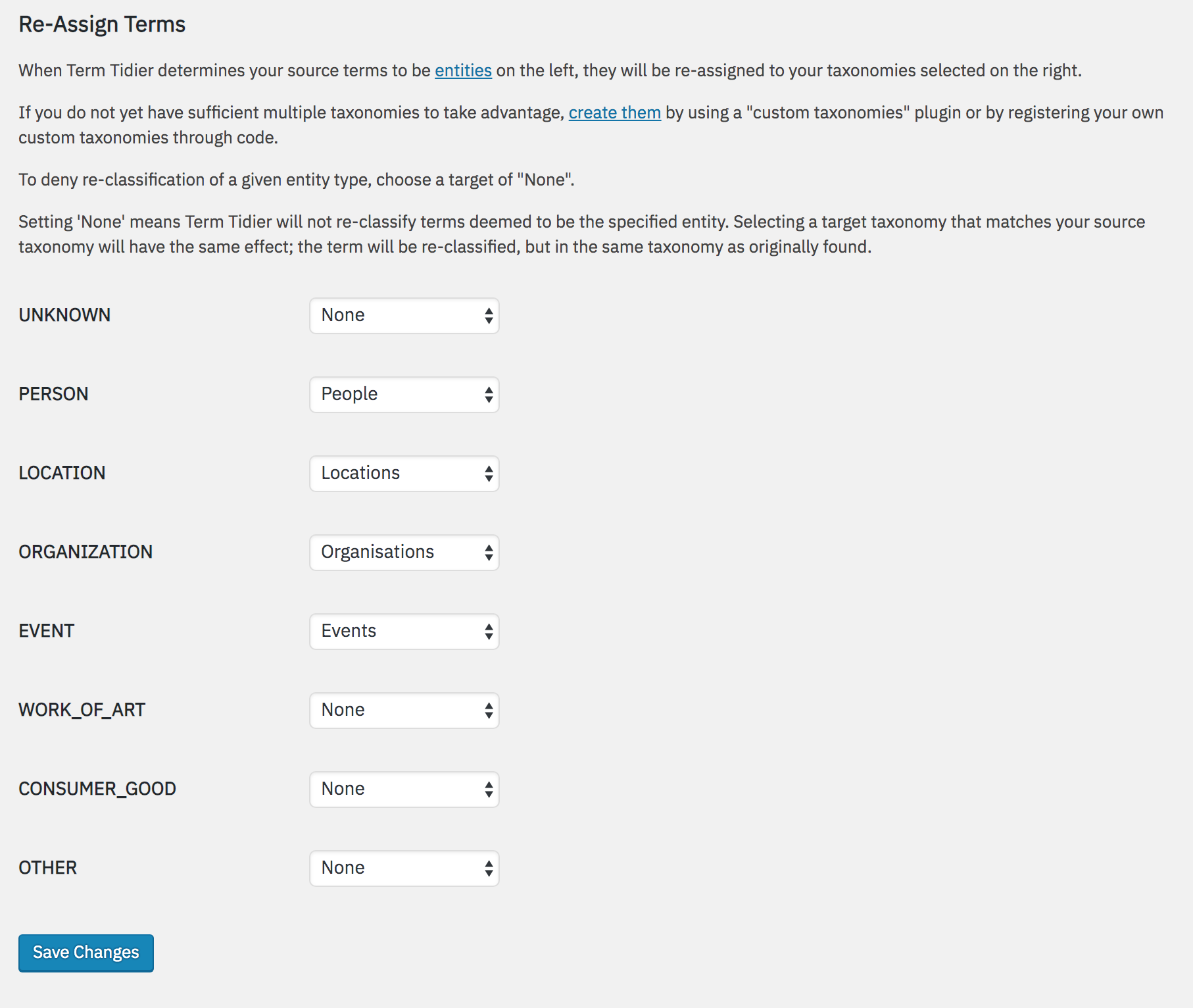 Settings: Mapping settings