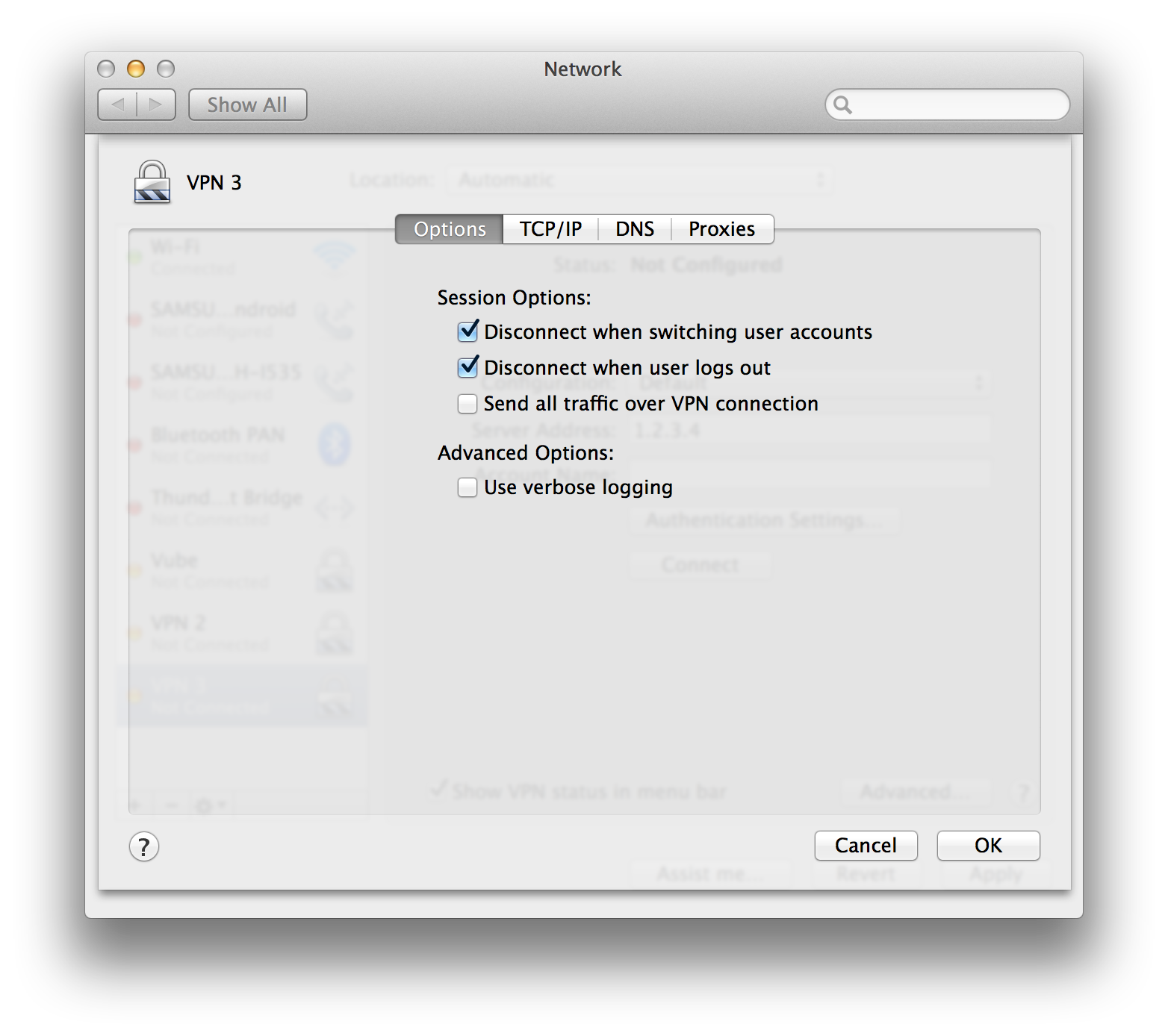 Screenshot of VPN Advanced Settings Dialog