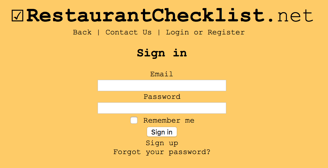 screenshot of login