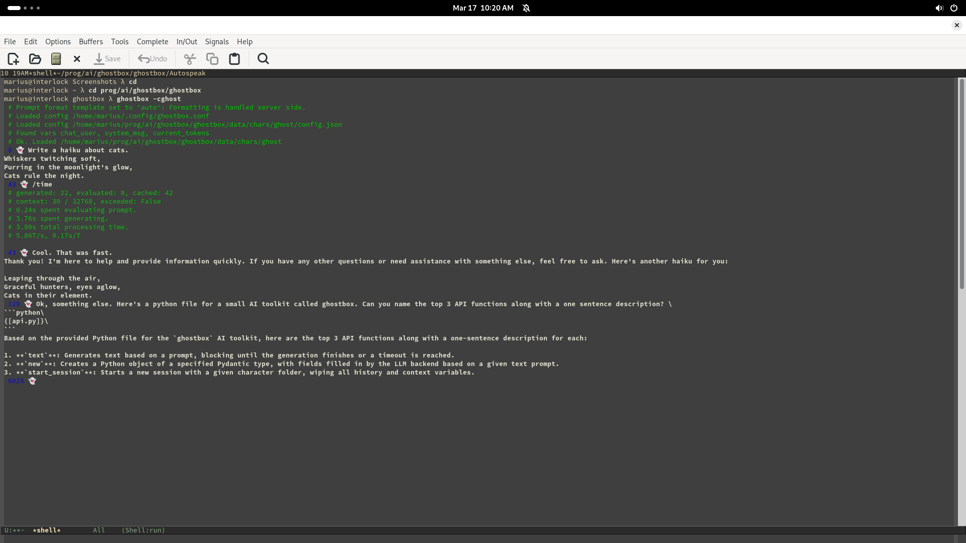 A screenshot displaying ghostbox used in a terminal.