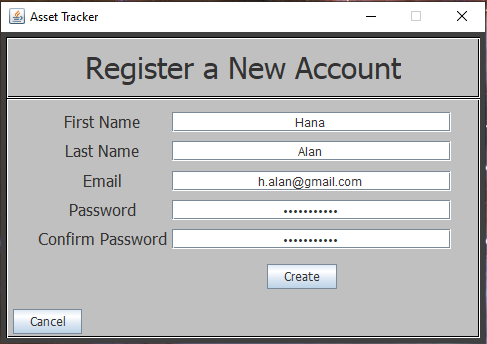 Register Account Window