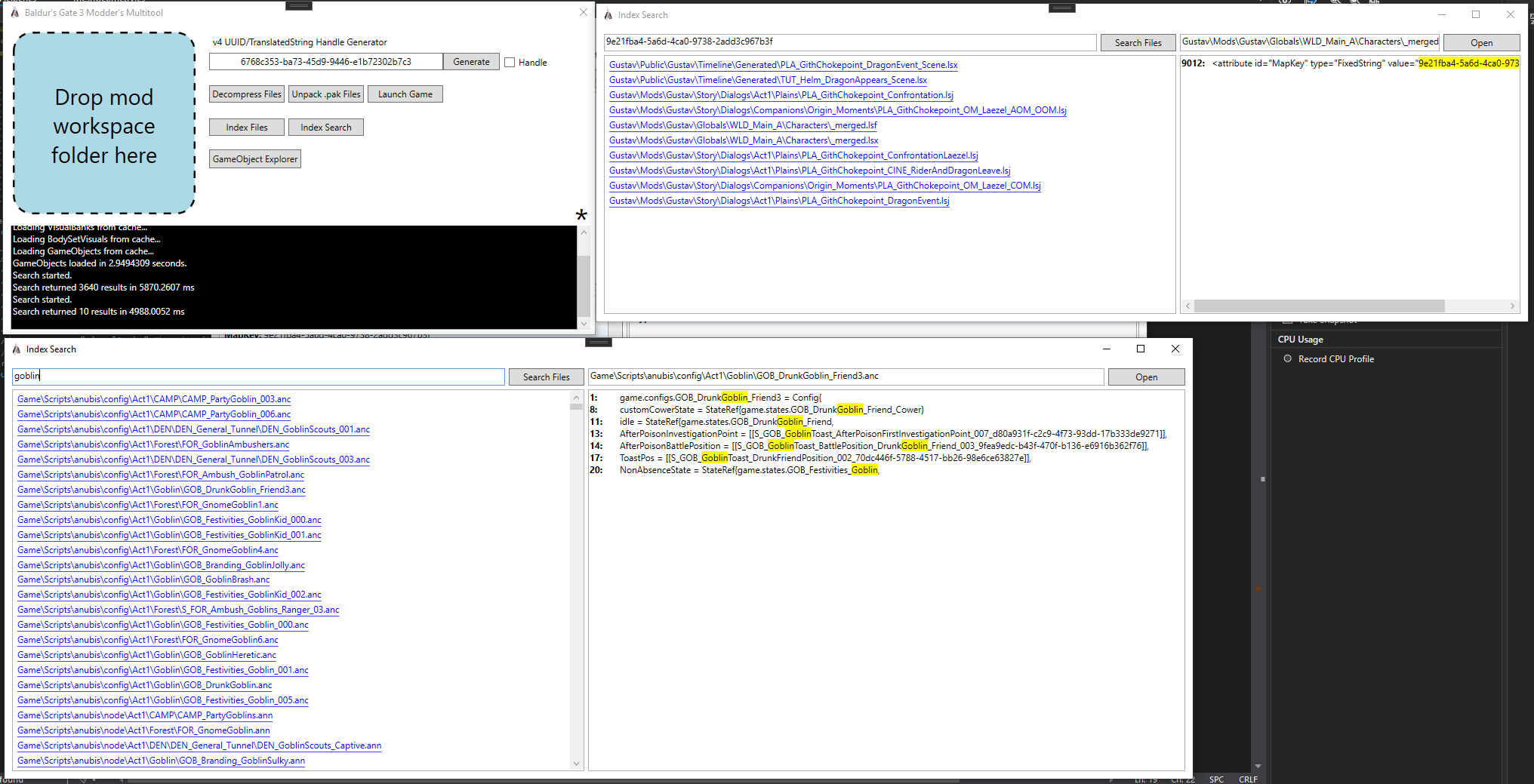 Indexing and searching, multiple simultaneous windows possible