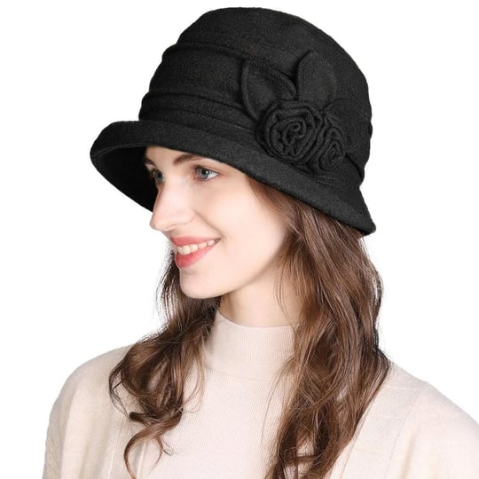 comhats-womens-black-vintage-wool-felt-cloche-bucket-hat-winter-fall-packable-1