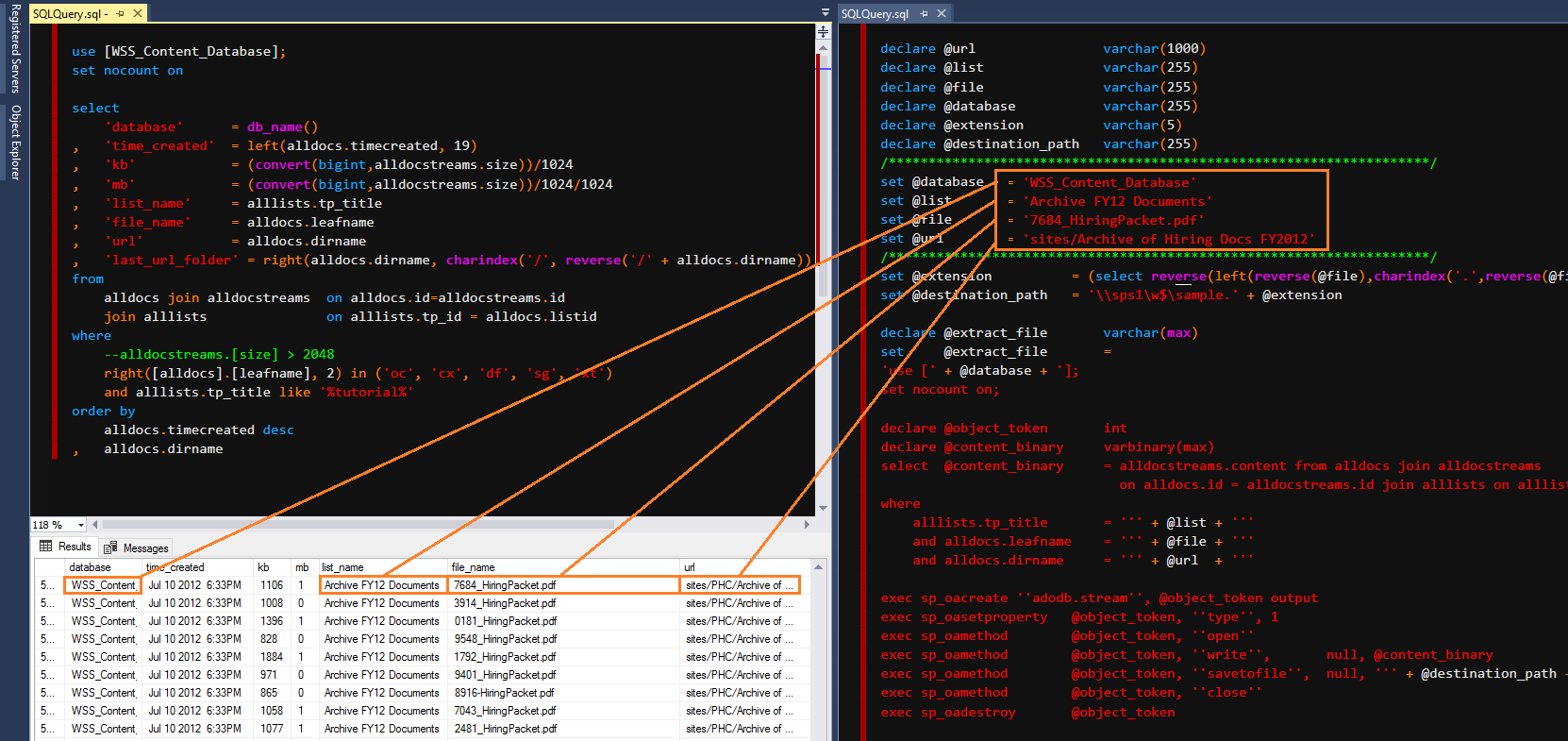 Extract Sharepoint Documents With SQL