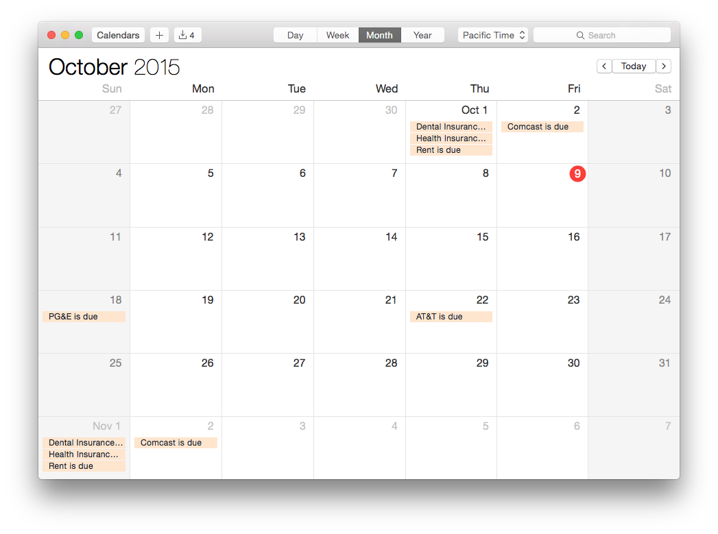 BillCalendar OS X Screenshot