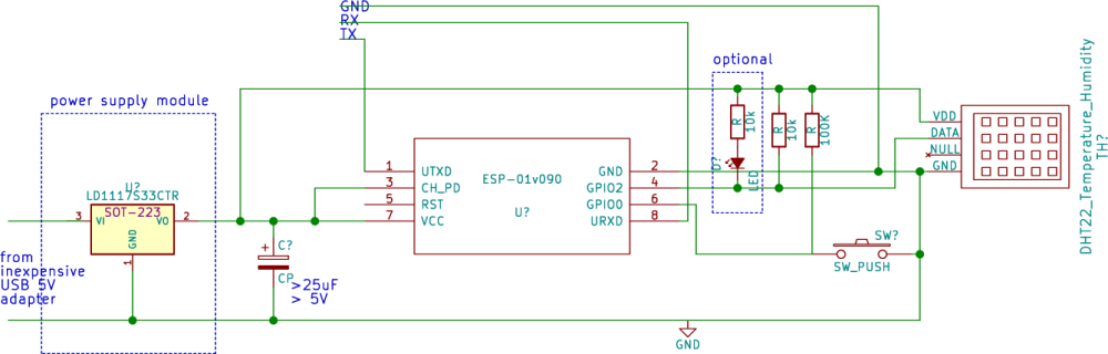 schematic of trivial DHT + ESP01