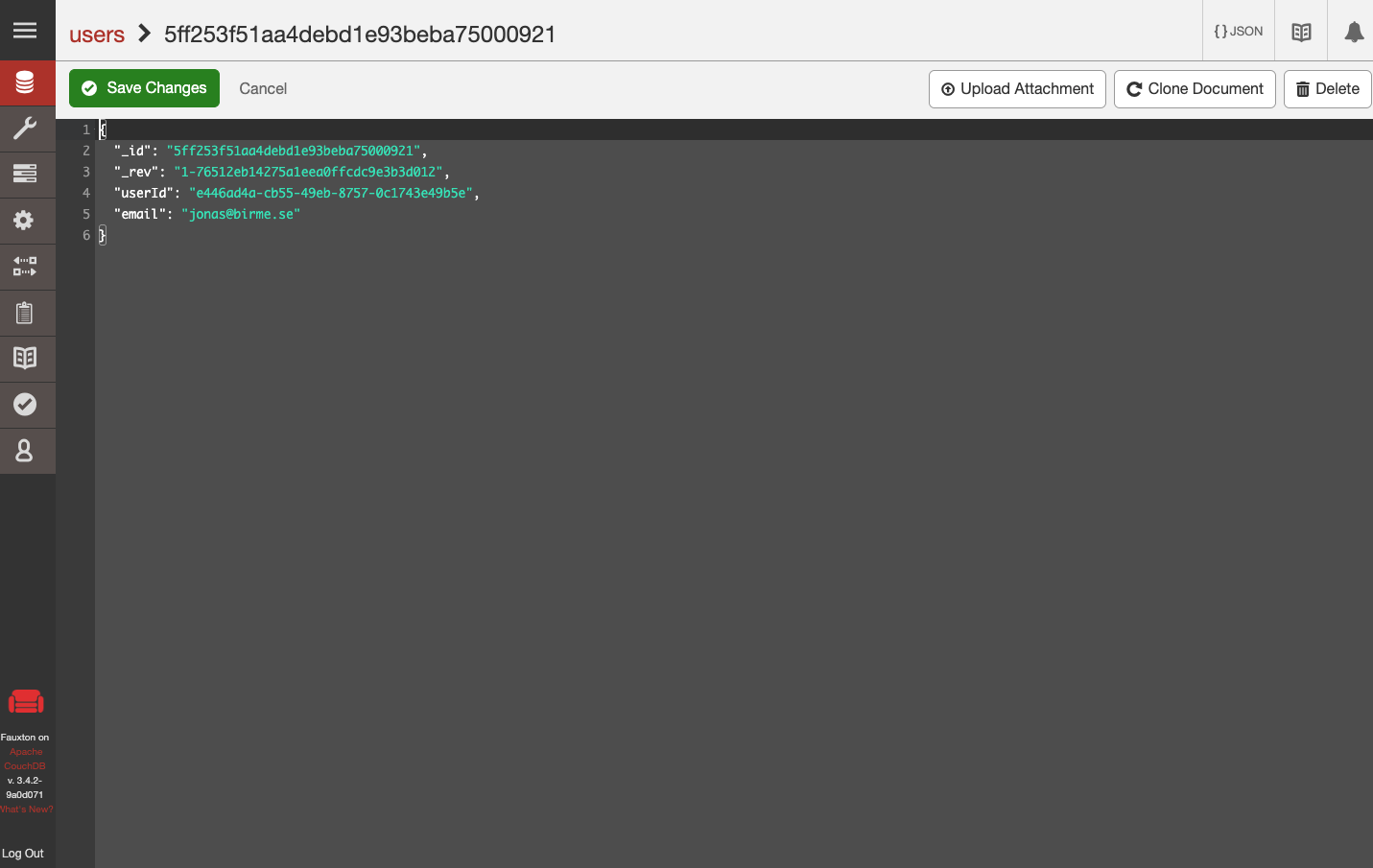 User entered in database