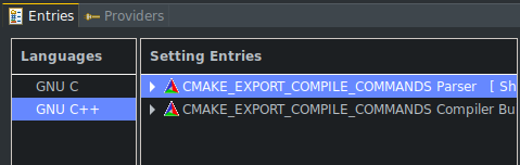 Notice the triangles near CMAKE_EXPORT_COMPILE_COMMANDS*
