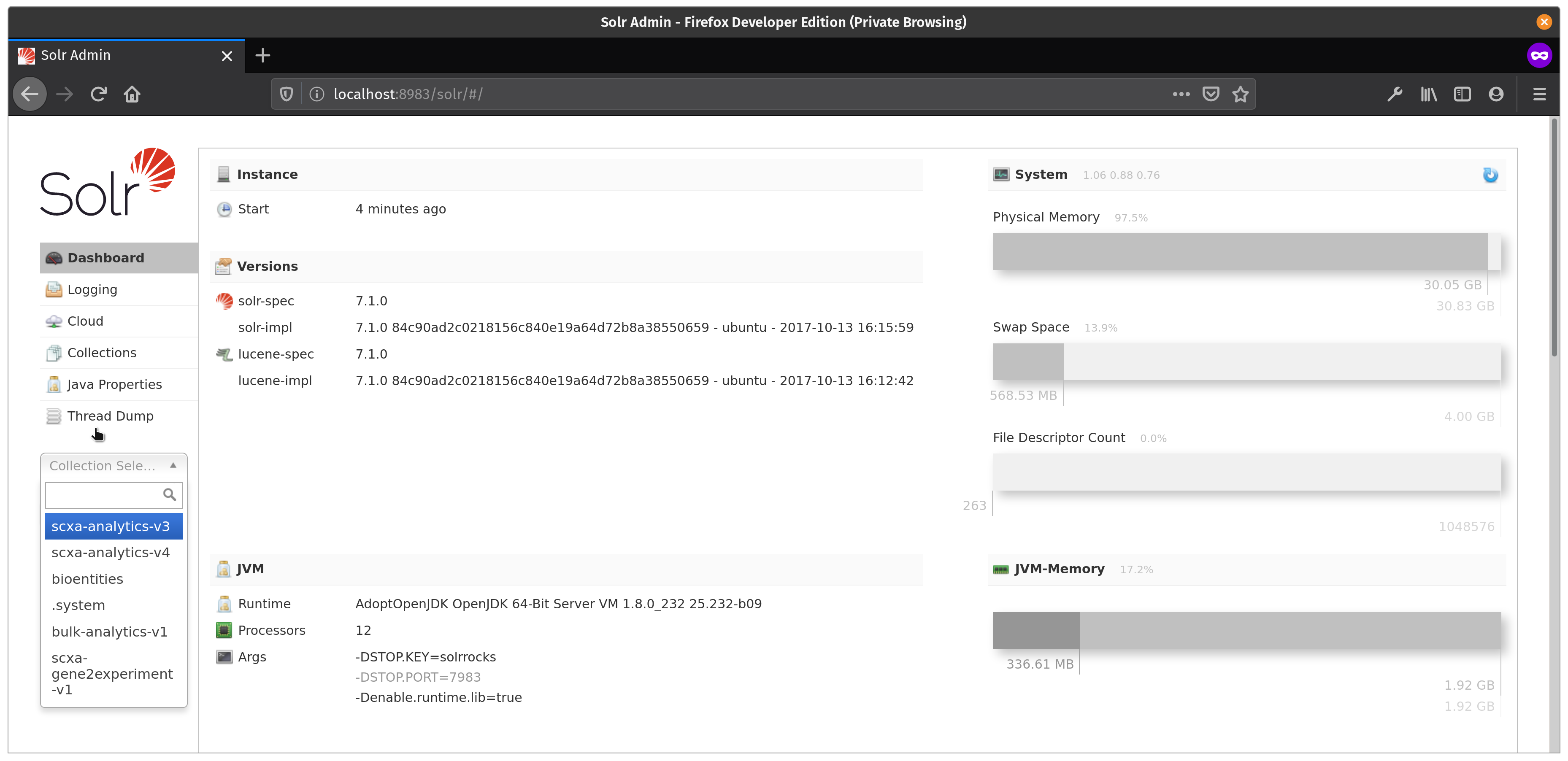 Single Cell Expression Atlas SolrCloud web UI screenshot