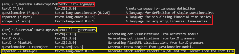 List registered languages and generators