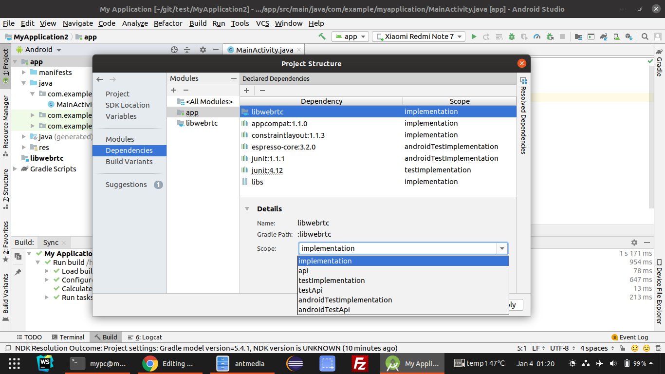 Ant Media WebRTC SDK Dependency list