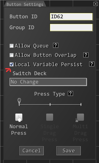 local variable persist visual