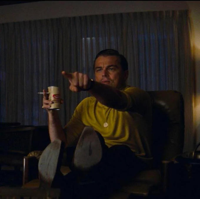 Reaction image of Leonardo DiCaprio pointing at the television