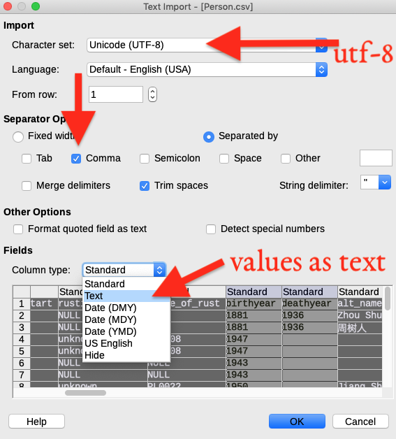 libreOffice import settings