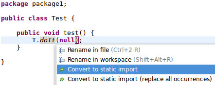 quickfix convert to static import