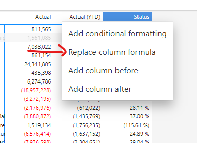 Right click the column and choose “Replace column formula”