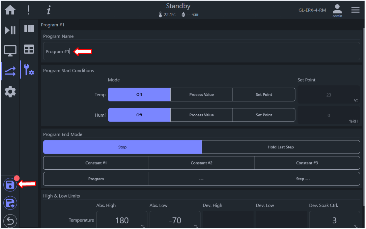 Configuring options in program features and modes