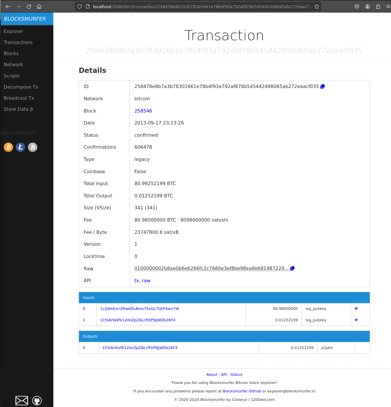 Look into transaction details, transaction inputs and outputs