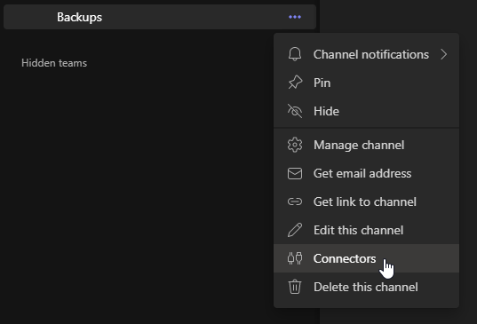 Teams channel overflow menu