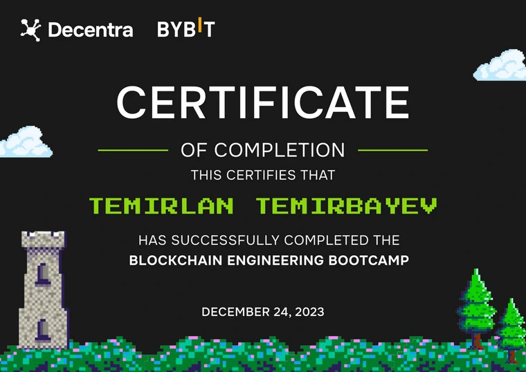 certificate for bootcamp project