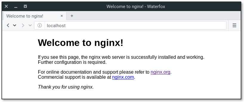 a web browser displaying a page that says "Welcome to nginx!"