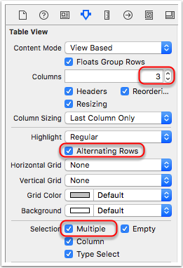 configure table attributes