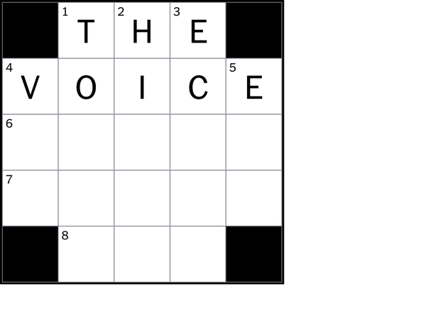 A partially filled in mini-crossword. 