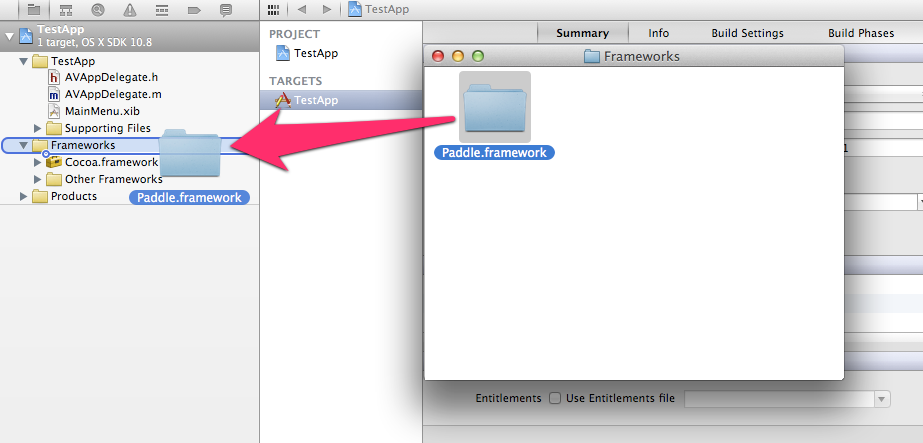 Drag Paddle framework into Xcode