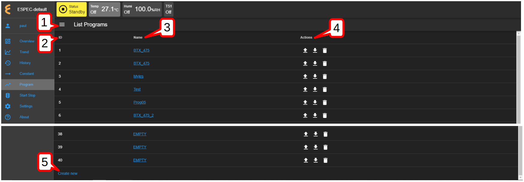Program listing page with submenu hidden