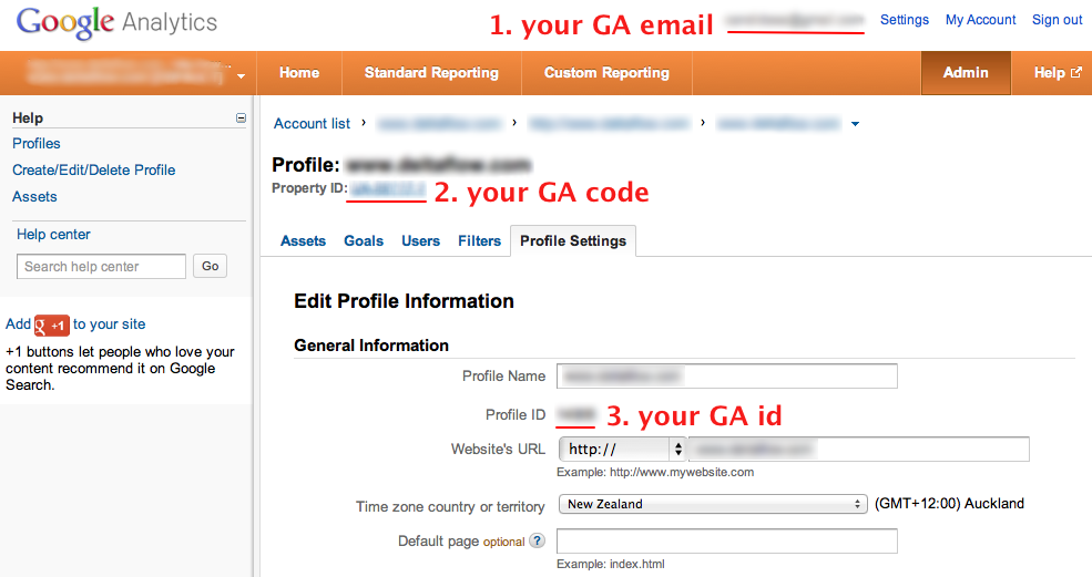 Screenshot showing where to find your credentials in GA