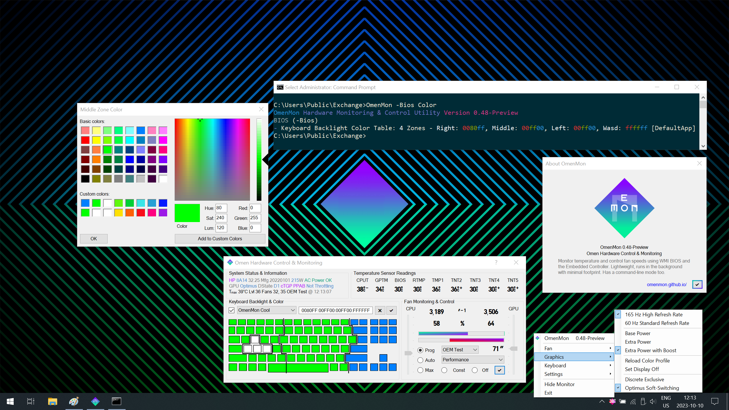 OmenMon graphical mode overview