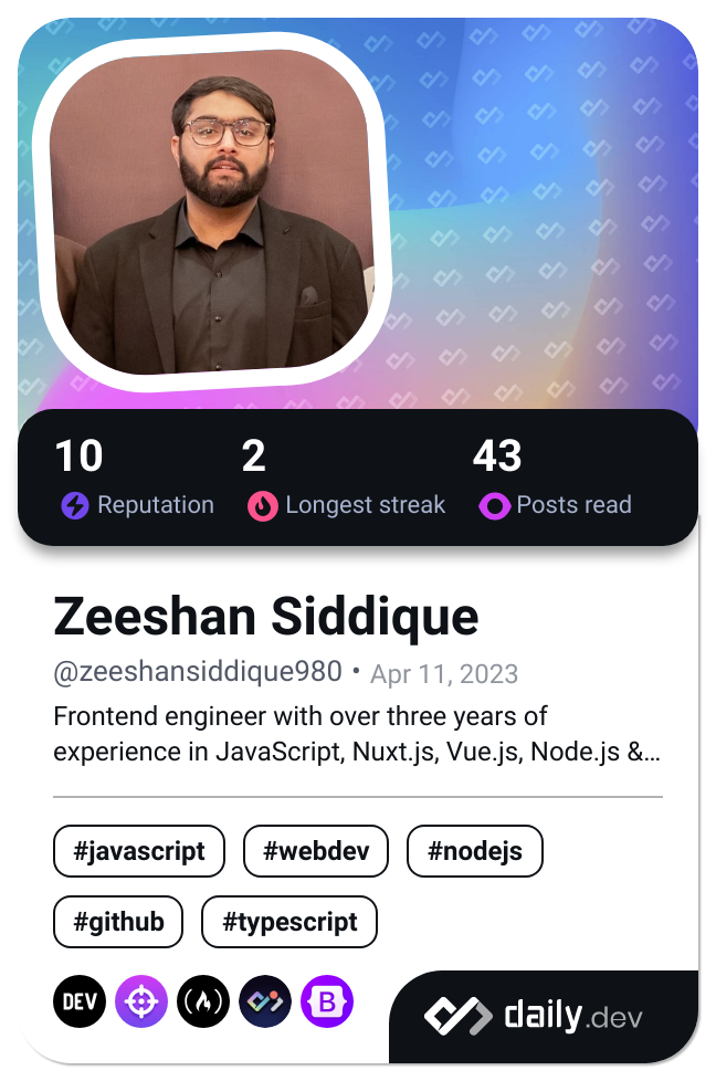 Zeeshan Siddique's Dev Card