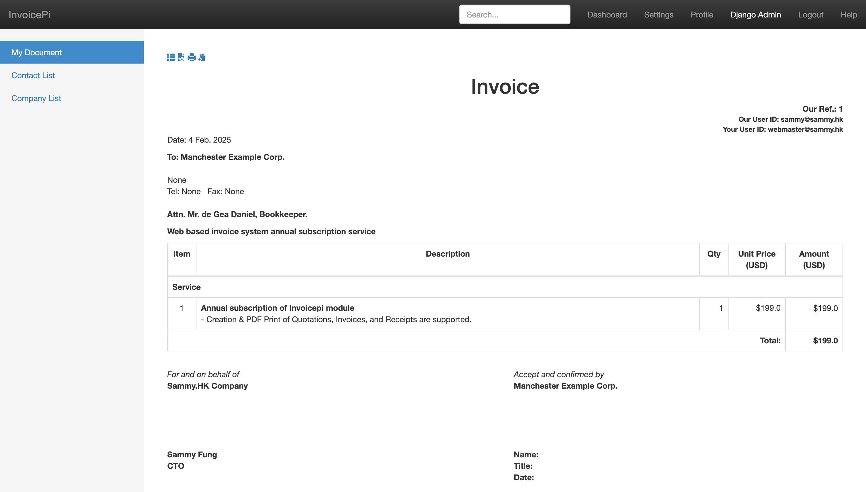 InvoicePi Invoice Example