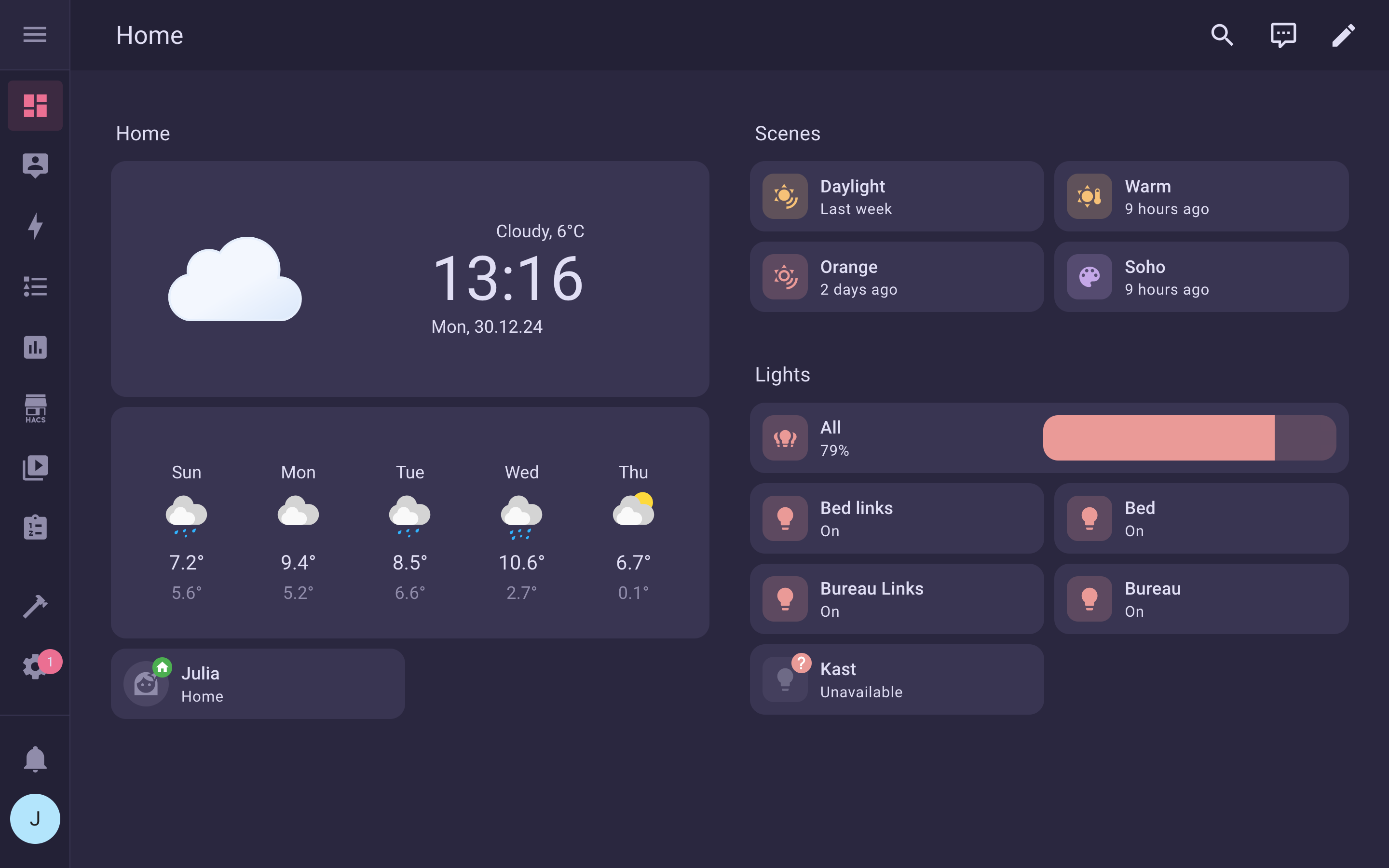 screenshot of dashboard with the rosé pine moon theme applied