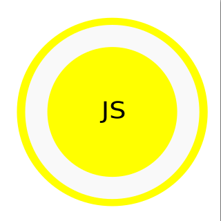 javascript initials with a little halo in yellow (a ball yellow too) with the name JS in black