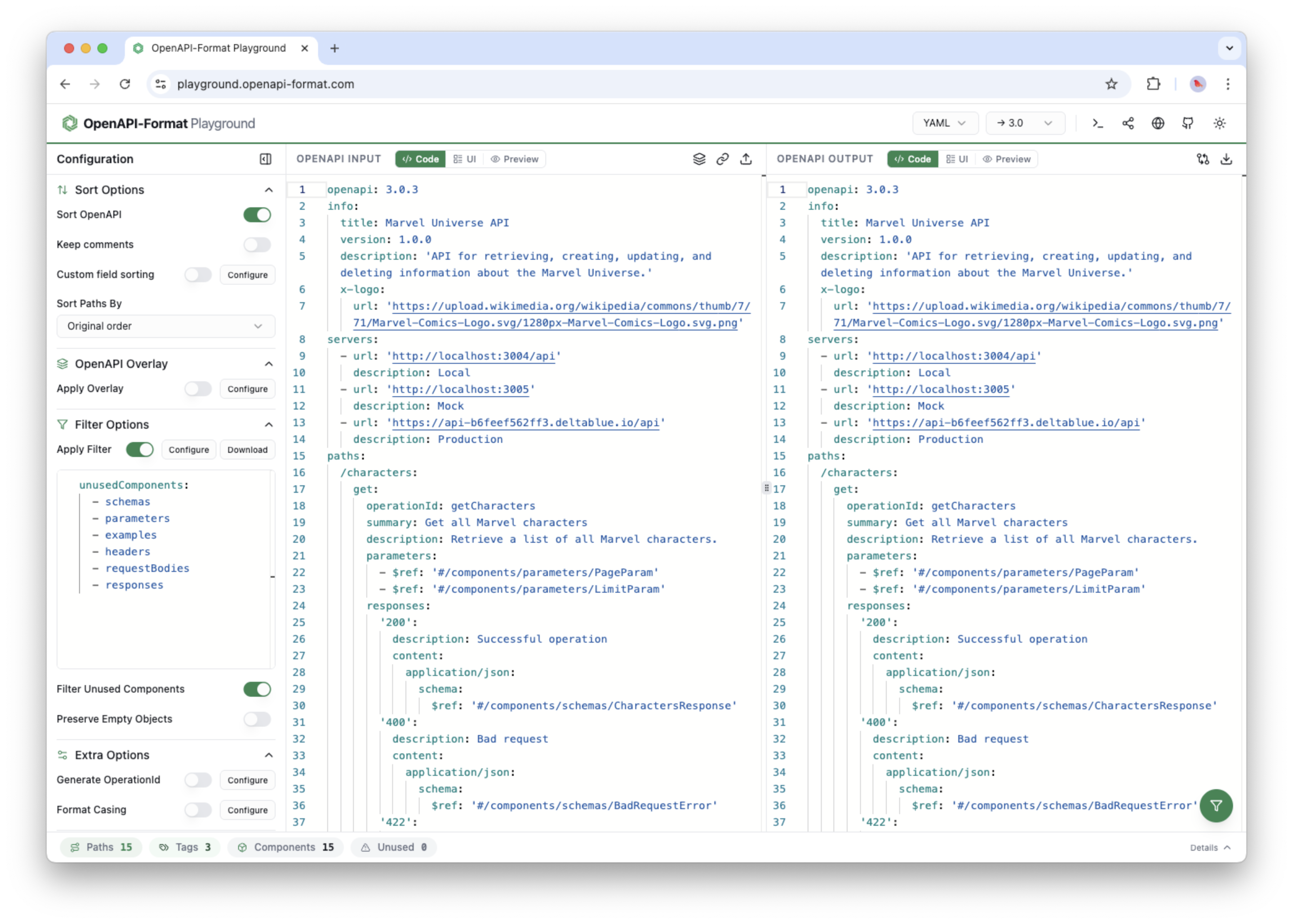 OpenAPI-format Playground code view