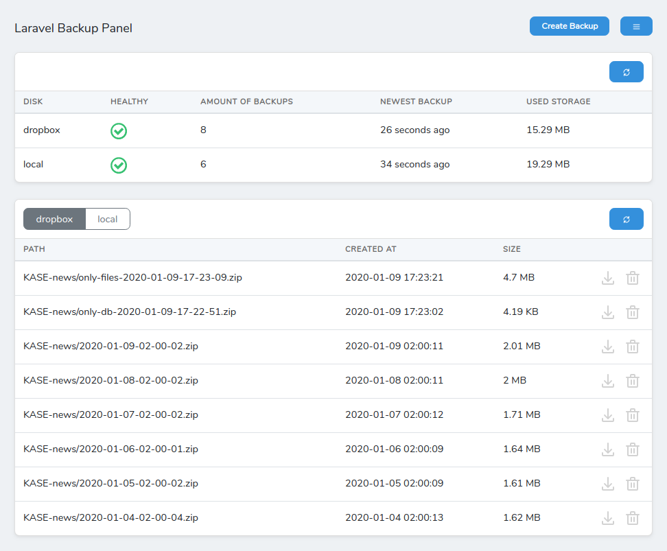 laravel backup panel