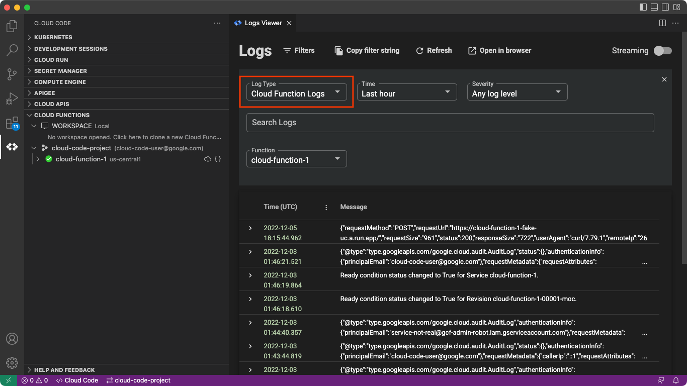 Cloud Functions Logs Viewer