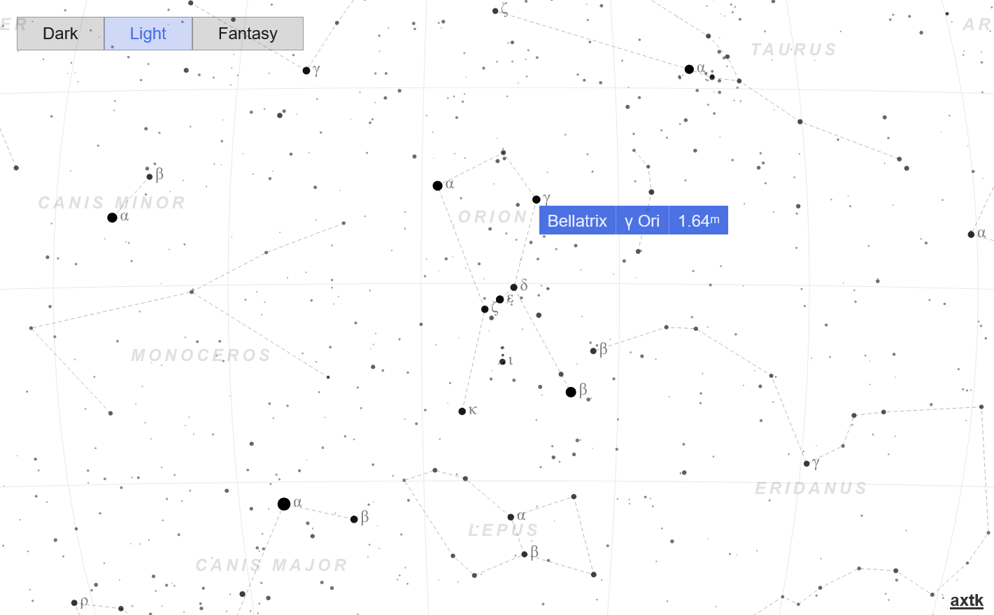 Night sky map, light mode