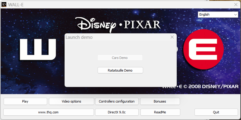 WALL-E Pixar Demos Menu