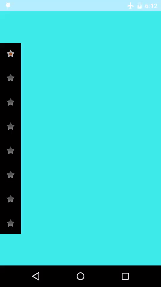 Sample scrolling effect with ClippedImageCellGenerator and RecyclerView. The RecyclerView scrolls vertically through colored rectangles, each a child View, each equal in width and height to the RecyclerView itself. An indicator on the left side mirrors these movements with a star-shaped indicator. Thanks to the ClippedImageCellGenerator, the star appears to move under the views, showing only half of itself when half of the associated cell is visible.