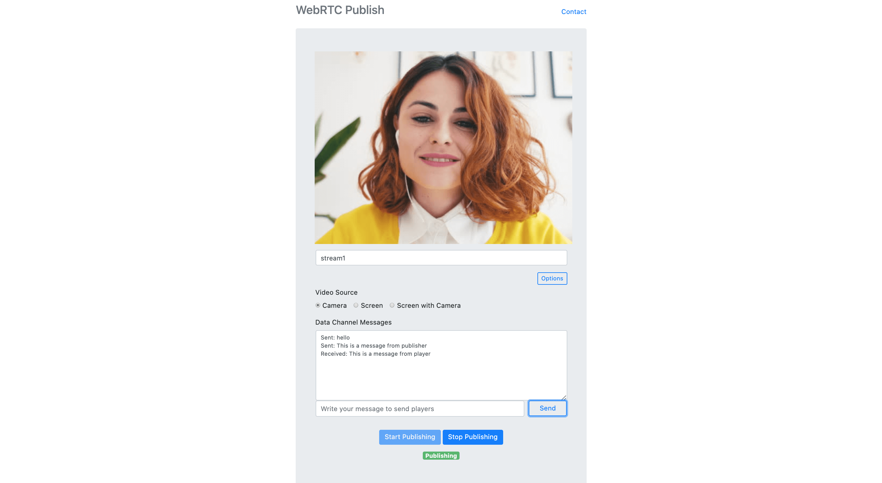 WebRTC Publishing, Sending & Receiving Messages