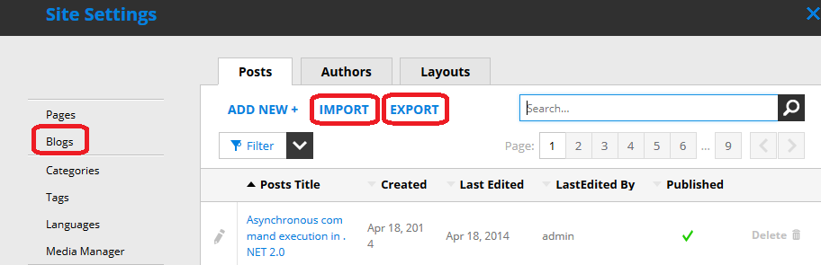 Blogs import - export