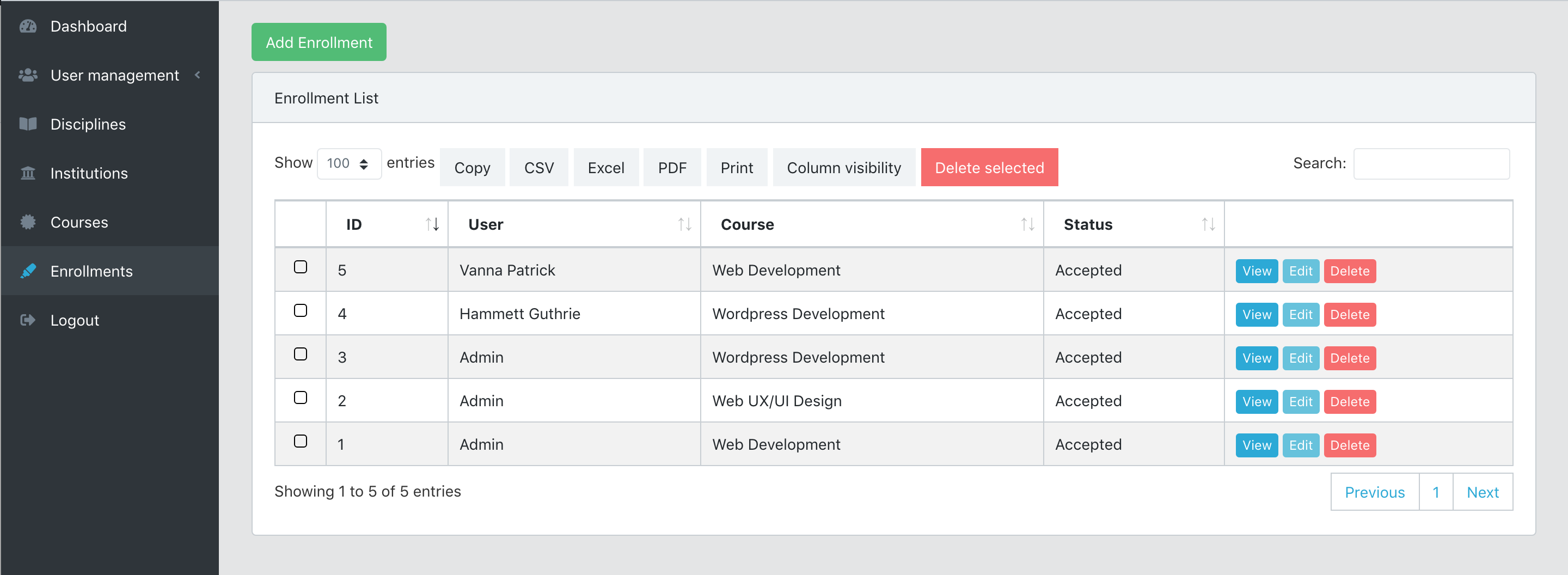 Laravel students adminpanel