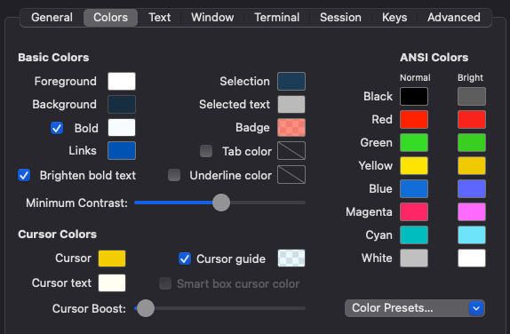 my iTerm2 color settings