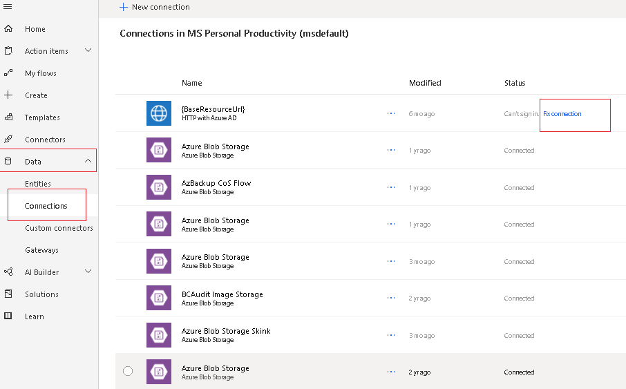 Fix connection in Power Automate