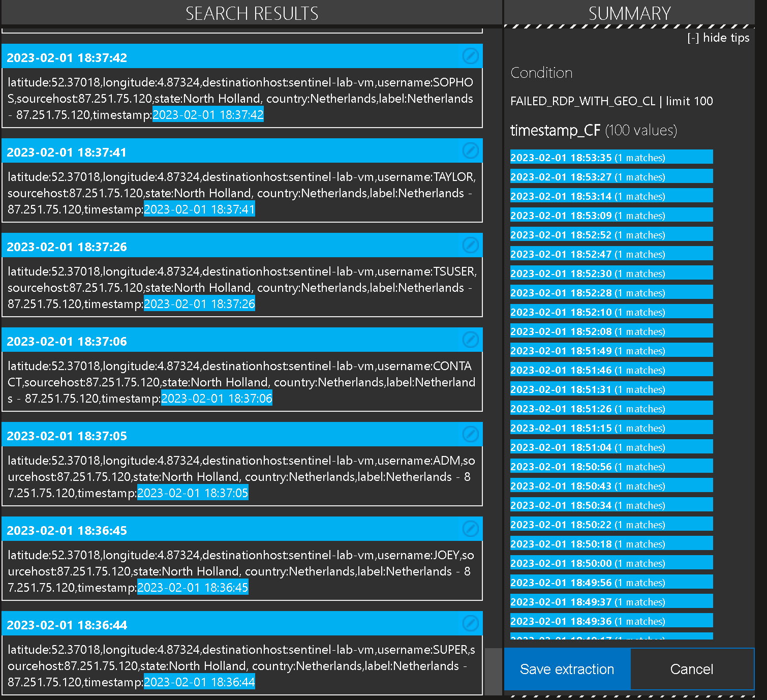 extract timestamp search results