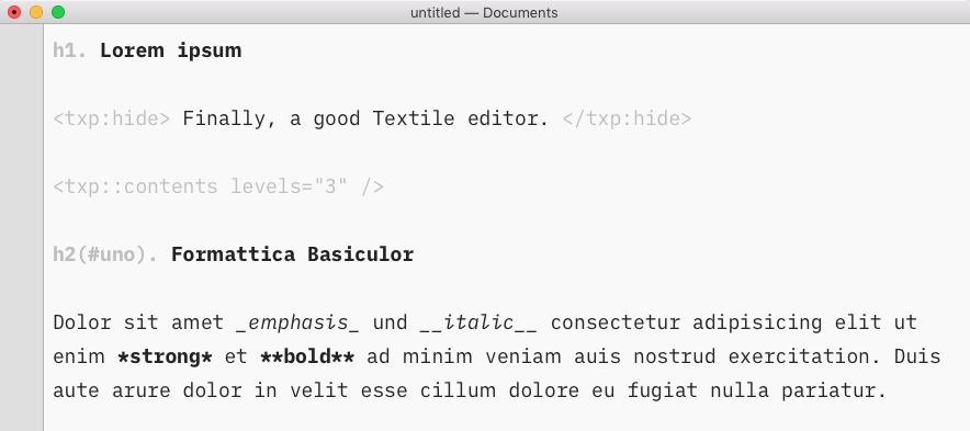 tWriter basic formatting