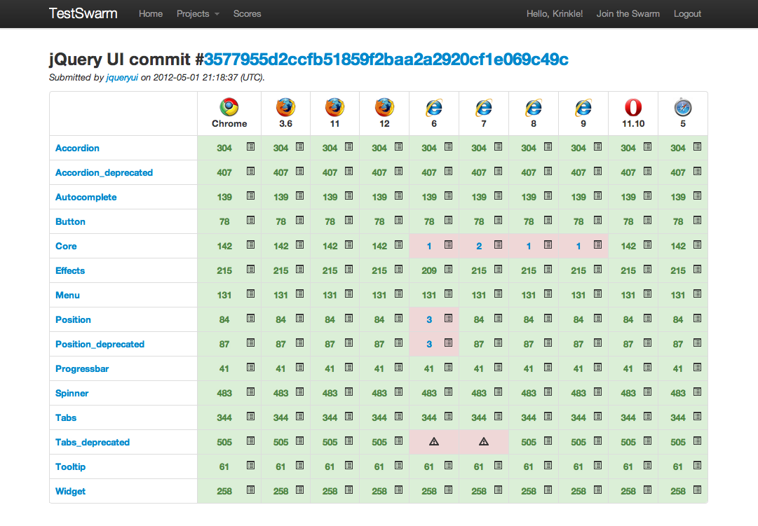 Job page of TestSwarm v1.0.0-alpha